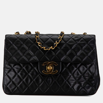 Black Lambskin Leather Maxi Classic Single Flap Bag
