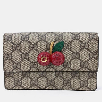 Beige GG Coated Canvas Mini Cherries Wallet on Chain