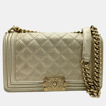 Light Gold Perforated Leather Medium Boy Shoulder Bags
