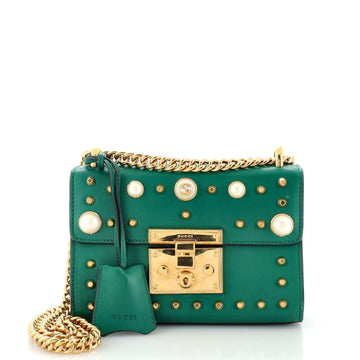 GUCCI Pearly Padlock Shoulder Bag Studded Leather Small