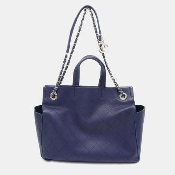 Navy Blue Caviar Leather Tote Bag