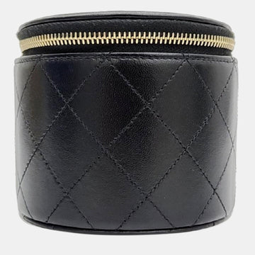 Black Leather Round Vanity Bag