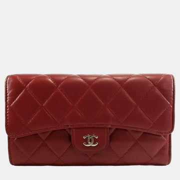Red Lambskin Long Wallet