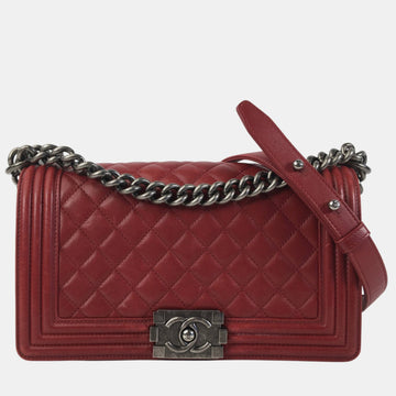Red Lambskin Leather Medium Boy Bag