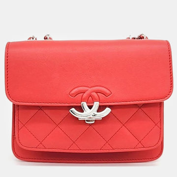 Red Leather Chain Shoulder Bag