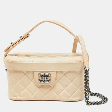 Beige Quilted Leather Boy Vanity Case Bag