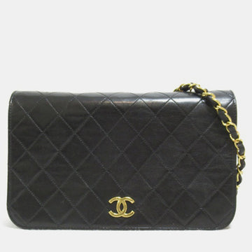 Black Leather Quilted CC Flap Bag