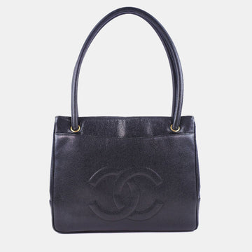 Black Caviar Leather CC Tote Bag