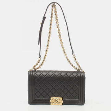 Black Lambskin Leather Medium Boy Shoulder Bag