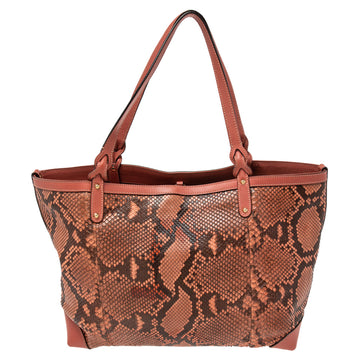 Pink Python And Leather Craft Tote