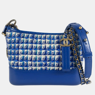 Blue Tweed and Leather Small Gabrielle Shoulder Bag