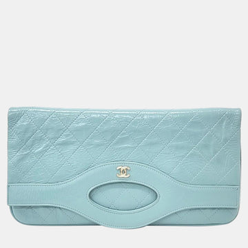 Turqoise Shiny Crumpled Calfskin Large 31 Pouch