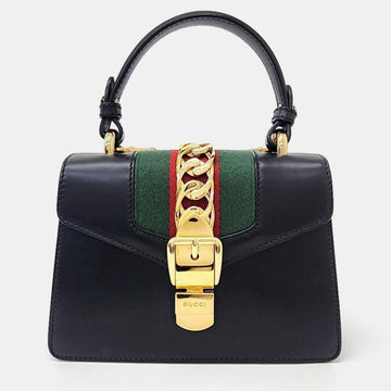Black Leather Mini Top Handle Bag