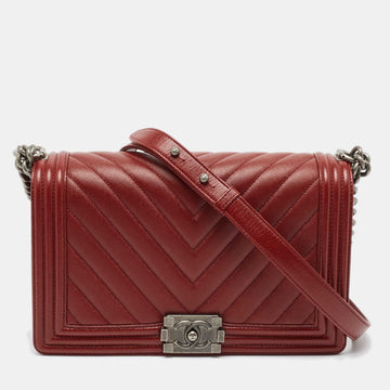 Dark Red Chevron Leather New Medium Boy Bag