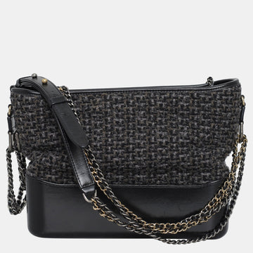 Black/ Grey Tweed Calfskin Medium Gabrielle Hobo Bag