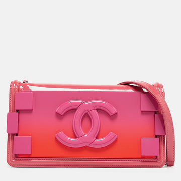 Pink/Orange Plexiglass and Patent Leather Small Boy Brick Flap Bag