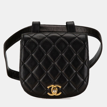 Black Quilted Lambskin Leather CC Belt Bag