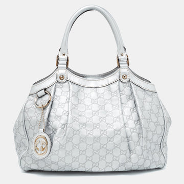 Silver Guccissima Leather Medium Sukey Tote