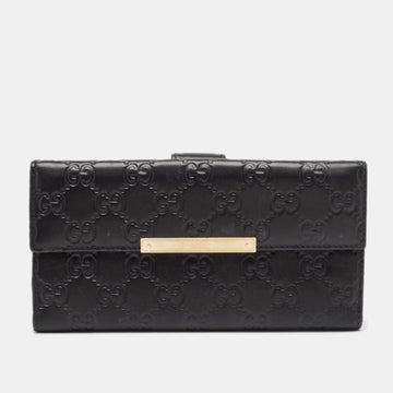 Black Guccissima Leather Metal Bar Continental Wallet