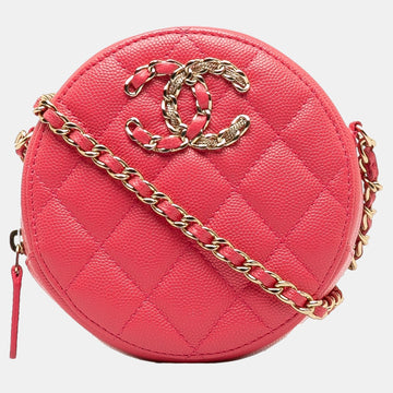 Pink 19 Round Caviar Clutch With Chain