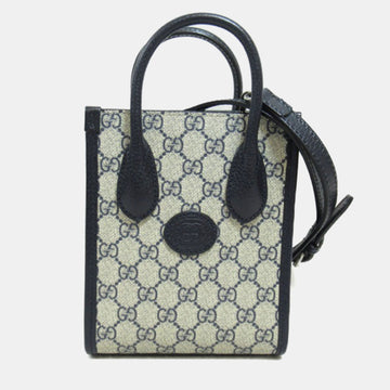 Blue/Beige Leather Interlocking GG Mini Tote Bag
