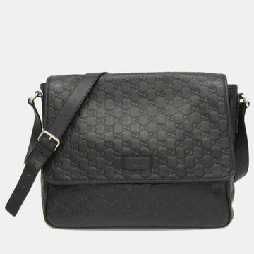 Black Leather GG Signature Medium Messenger Bag