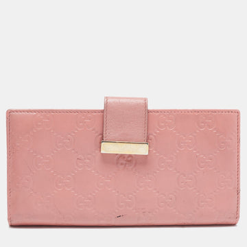 Pink Guccissima Leather Metal Flap Continental Wallet