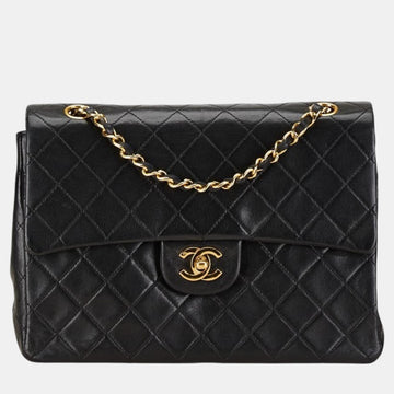 Black Lambskin Matelasse 25 Coco Mark Double Flap Chain Shoulder Bag