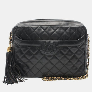 Black Leather CC Quilted Tassel Crossbody Bag