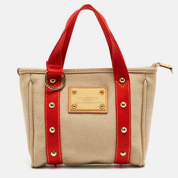 Beige/Red Canvas Antigua Cabas PM Bag