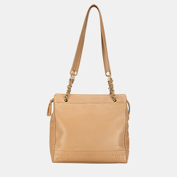 Beige Triple CC Caviar Tote
