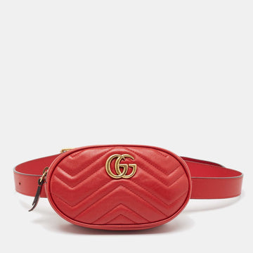 Red Matelass&eacute; Leather Mini GG Marmont Belt Bag
