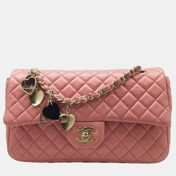 Pink Leather Matelasse Valentine Chain Shoulder Bag