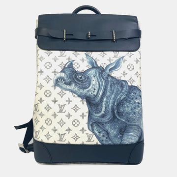White Leather and Canvas Savane Steamer Backpack