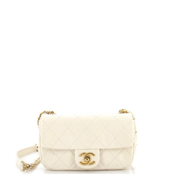CHANEL Crystal Pearls Chain Flap Bag Quilted Calfskin Small