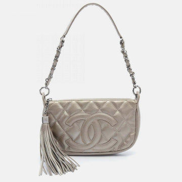 Silver Leather Matelasse Shoulder Bag