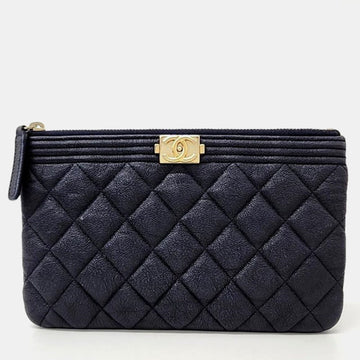 Navy Blue Caviar Leather Boy Clutch Bag