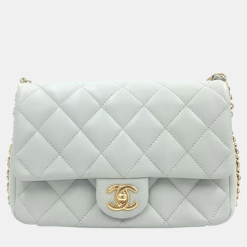 Light Grey Leather Double Chain Crossbody Bag