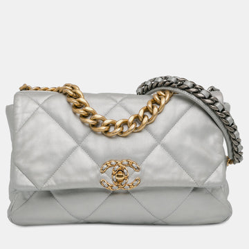 Large Metallic Lambskin 19 Flap  Bag