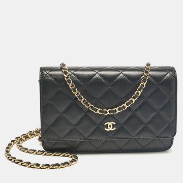 Black Quilted Leather Classic Wallet On Chain