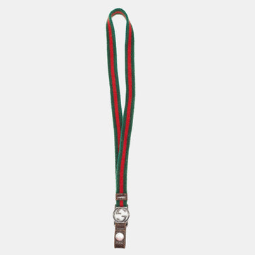 Green/Red Web Canvas Interlocking G Lanyard Keychain