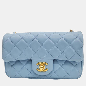 Sky Blue Lambskin Leather Pearl Crush Mini Flap Bag