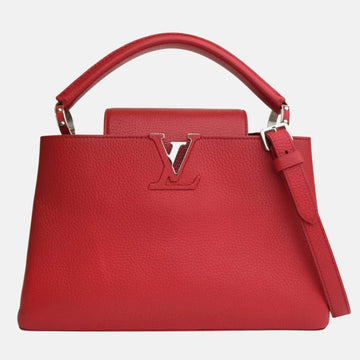 Red Leather Capucines MM Top Handle Bag