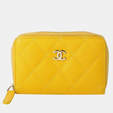 Yellow Caviar Leather CC Wallet