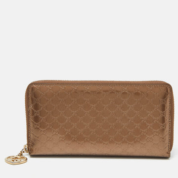 Bronze Guccissima Patent Leather Zip Around Wallet