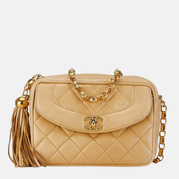 Beige Lambskin Matelasse Chain Shoulder Bag