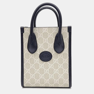 Ivory/Navy GG Canvas Ophidia Mini Tote Bag