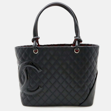 Black Pink Soft Calfskin Enamel Cambon Line Coco Mark Large Tote Bag