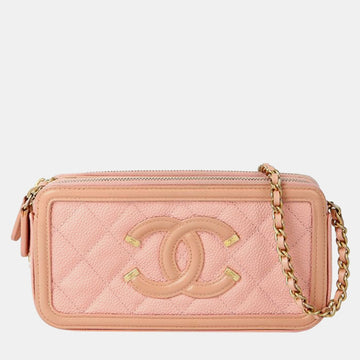 Pink Caviar Leather Filigree Shoulder Bag