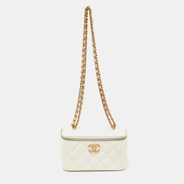 Off White Quilted Leather Vanity Case Chain Bag